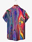 Недорогие мужские рубашки с рисунком-3D-печати Художественный Абстракция Муж. Рубашка На каждый день На выход выходные Лето Отложной Короткие рукава Синий, Лиловый, Цвет радуги S, M, L Эластичная ткань в 4 направлениях Рубашка