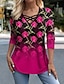 preiswerte T-Shirts für Damen-Damen T Shirt Rose Blumen Casual Festtage Bedruckt Rosa Langarm Modisch V Ausschnitt Frühling &amp; Herbst