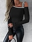 お買い得  ベーシック・レディーストップス-シャツ ブラウス 女性用 ブラック 純色 ラインストーン ストリート 日常 ファッション ワンショルダー S