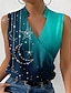 ieftine Bluze &amp; Camisole Damă-Pentru femei Bluză Galaxie Imprimeu Casual Modă Fără manșon În V Negru Vară