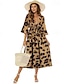 preiswerte Bedruckte Kleider-Damen Baumwolle Leopard Streifen Bedruckt V Ausschnitt kleid lang Tropisch Boho Urlaub 3/4 Ärmel Sommer Frühling