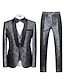 cheap Tuxedo Suits-Silver Black White Men&#039;s Prom Suits Party Prom Tuxedos 3 Piece Jacquard Shawl Collar Tailored Fit Single Breasted One-button 2024