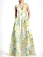 Χαμηλού Κόστους Βραδινά Φορέματα-βραδινό φόρεμα σε γραμμή, κομψό νυφικό επίσημο φόρεμα για καλεσμένους στο πάτωμα αμάνικο v σατέν λαιμόκοψη με φλοράλ στάμπα 2024