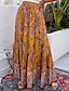 abordables Faldas maxi-Mujer Falda Línea A Columpio Bohemia Maxi Alta cintura Faldas Estampado Floral Bloque de color Festivos Vacaciones Verano Poliéster Casual Boho Amarillo