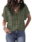 cheap Women&#039;s Blouses &amp; Shirts-Women&#039;s Shirt Blouse Plaid Pocket Print Casual Fashion Short Sleeve Shirt Collar Yellow Spring &amp; Summer