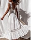 cheap Plain Dresses-Women&#039;s White Dress Midi Dress Lace Patchwork Date Vacation Elegant A Line Strap Sleeveless White Color