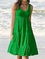 Χαμηλού Κόστους απλά φορέματα-γυναικείο sundress φόρεμα μέχρι το γόνατο μπλε κίτρινο κοκκινιστό ροζ φούξια πράσινο λευκό μαύρο αμάνικο μονόχρωμο πιέτες καλοκαιρινές στρογγυλές λαιμόκοψη ζεστά casual φορέματα για διακοπές στην