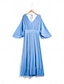 preiswerte Freizeitkleidung-Damen Hochzeitsgastkleid Maxi Blau V-Ausschnitt Fledermausärmel Plissee Chiffon