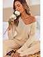 billige Pyjamas til kvinder-Dame Loungewear Sæt 2 Dele Ren farve Mode Komfort Hjem Daglig Seng Polyester Åndbart Langærmet Forår Efterår Sort Lyserød
