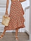 Χαμηλού Κόστους Φούστες MIDI-Γυναικεία Φούστα Γραμμή Α Τυλίξτε τη φούστα Βοημία Μίντι Ψηλή Μέση Φούστες Με Βολάν Λουλουδάτο Στάμπα Φλοράλ Καθημερινά Σαββατοκύριακο Καλοκαίρι Πολυεστέρας Μοντέρνα Καθημερινό Μπόχο Κρασί Βαθυγάλαζο