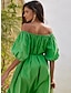 Недорогие повседневное платье-Женское хлопковое платье макси, повседневная курортная одежда, отпускное платье, зеленое свободное платье трапециевидной формы с открытыми плечами и пышными рукавами, летнее платье