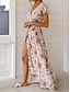cheap Print Dresses-Women&#039;s Casual Dress Floral Ruffle Print V Neck Long Dress Maxi Dress Bohemia Vacation Short Sleeve Summer