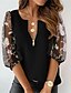 cheap Basic Women&#039;s Tops-Women&#039;s Blouse Floral Mesh Patchwork Quarter Zip Casual Fashion 3/4 Length Sleeve Round Neck Black Spring &amp;  Fall