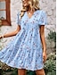Χαμηλού Κόστους Print Φορέματα-Γυναικεία Σιφόν Καθημερινό φόρεμα Φόρεμα σε γραμμή Α Φλοράλ Στάμπα Λαιμόκοψη V Μίνι φόρεμα Etnic Μπόχο Διακοπές Κοντομάνικο Καλοκαίρι