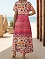 Χαμηλού Κόστους Print Φορέματα-Γυναικεία Vintage Φόρεμα Καθημερινό φόρεμα Σκίσιμο Στάμπα Λαιμόκοψη V Μακρύ Φόρεμα Μάξι Φόρεμα Βίντατζ Etnic Διακοπές Κοντομάνικο Καλοκαίρι