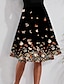cheap Midi Skirts-Women&#039;s Skirt A Line Swing Knee-length High Waist Skirts Print Floral Street Daily Summer Polyester Fashion Casual Black