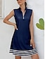 cheap Women&#039;s Golf Clothing-Women&#039;s Golf Dress Navy Blue Sleeveless Sun Protection Tennis Outfit Stripes Ladies Golf Attire Clothes Outfits Wear Apparel