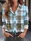cheap Women&#039;s Blouses &amp; Shirts-Women&#039;s Shirt Blouse Plaid Casual Yellow Blue Sky Blue Button Print Long Sleeve Elegant Vintage Fashion Shirt Collar Regular Fit Spring Fall