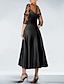 Χαμηλού Κόστους Κοκτέιλ Φορέματα-κοκτέιλ μαύρο φόρεμα σε γραμμή απλικέ κομψό φόρεμα φθινοπωρινό νυφικό φόρεμα καλεσμένων για μητέρα μήκους γόνατο μήκους 3/4 μανίκι από τσέπη ώμου σατέν με τσέπη με χάντρες 2024
