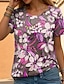 baratos T-Shirts de mulher-Mulheres Camiseta Floral Imprimir Casual Feriado Para Noite Moda Manga Curta Decote Redondo Amarelo Verão