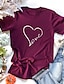 billige T-skjorter til kvinner-Dame T skjorte Hjerte Kjærlighed Trykt mønster Ferie Ut på byen Mote Kortermet Rund hals Svart Vår sommer
