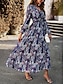 cheap Print Dresses-Women&#039;s Chiffon Casual Dress Floral Print V Neck Long Dress Maxi Dress Bohemia Vacation Summer Spring
