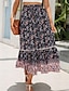 cheap Maxi Skirts-Women&#039;s Skirt A Line Swing Bohemia Maxi High Waist Skirts Ruffle Floral Print Floral Holiday Vacation Summer Rayon Casual Boho Red Orange Dark Blue Beige