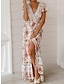 cheap Print Dresses-Women&#039;s Casual Dress Floral Ruffle Print V Neck Long Dress Maxi Dress Bohemia Vacation Short Sleeve Summer
