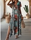 Χαμηλού Κόστους Print Φορέματα-Γυναικεία Vintage Φόρεμα Καθημερινό φόρεμα Συνδυασμός Χρωμάτων Φυλής Σκίσιμο Στάμπα Λαιμόκοψη V Μακρύ Φόρεμα Μάξι Φόρεμα Βίντατζ Etnic Διακοπές Κοντομάνικο Καλοκαίρι