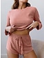 cheap Women&#039;s Sleepwear-Women&#039;s Pajamas Sets Pure Color Fashion Comfort Home Daily Bed Waffle Fabric Breathable Crew Neck Long Sleeve T shirt Tee Shorts Elastic Waist Summer Spring Pink Blue