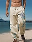 cheap Linen Pants-Men&#039;s Animal Turtle Linen Pants Pants Trousers Baggy Pants Mid Waist Hawaiian Casual Outdoor Daily Wear Streetwear Elastic Drawstring Design Fall &amp; Winter White Blue Green