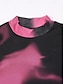 cheap Women&#039;s T-shirts-Women&#039;s Crop Tshirt Mesh Tie Dye Abstract Party Casual Print Rose Pink Long Sleeve Fashion Print High Neck Spring &amp;  Fall