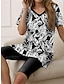 cheap Women&#039;s Two Piece Sets-Women&#039;s T shirt Tee Shorts Sets Paisley Print Casual Daily Vintage Short Sleeve V Neck Black Summer