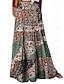 cheap Maxi Skirts-Women&#039;s Skirt A Line Swing Bohemia Maxi High Waist Skirts Floral Print Floral Color Block Holiday Vacation Summer Polyester Casual Boho Dark Green Green