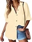 Χαμηλού Κόστους Βασικές Γυναικείες Μπλούζες-λινό πουκάμισο Μακριά βαμβακερά μπλουζάκια Λευκό βαμβάκι Λευκή βαμβακερή μπλούζα Γυναικεία Μαύρο Λευκό Κίτρινο Συμπαγές Χρώμα Κουμπί Τσέπη Δρόμος Καθημερινά Μοντέρνα Κολάρο Πουκαμίσου