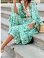 olcso Mintás ruhák-Női hétköznapi ruha Színes Nyomtatott V-alakú Hosszú ruha Maxi ruha Csehország Etno Vakáció Hosszú ujj Nyár