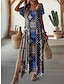 Χαμηλού Κόστους Print Φορέματα-Γυναικεία Vintage Φόρεμα Καθημερινό φόρεμα Συνδυασμός Χρωμάτων Σκίσιμο Στάμπα Λαιμόκοψη V Μακρύ Φόρεμα Μάξι Φόρεμα Βίντατζ Etnic Διακοπές Κοντομάνικο Καλοκαίρι