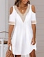 abordables vestidos sencillos-Mujer Vestido blanco Mini vestido Cortado Ribete de encaje Cita Vacaciones Ropa de calle Sensual Escote en Pico Manga Corta Blanco Color