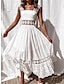cheap Plain Dresses-Women&#039;s White Dress Midi Dress Lace Patchwork Date Vacation Elegant A Line Strap Sleeveless White Color