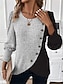 Недорогие Базовые плечевые изделия для женщин-Жен. Рубашка Блуза Контрастных цветов кнопка Повседневные Мода Длинный рукав Круглый вырез Розовый Наступила зима