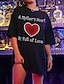billige T-skjorter til kvinner-Dame T skjorte Hjerte Bokstaver Trykt mønster Ferie Ut på byen Mote Kortermet Rund hals Svart Vår sommer