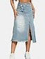 cheap Midi Skirts-Women&#039;s Skirt Denim Midi Skirt Midi High Waist Skirts Pocket Split Ends Solid Colored Street Vacation Summer Denim Fashion Casual Light Blue