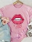 billige T-skjorter til kvinner-Dame T skjorte Kjærlighed Leppe Trykt mønster Ferie Mote Kortermet Rund hals Svart Vår sommer