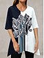 ieftine Tricouri Damă-Pentru femei Tricou Frunză Imprimeu Casual Concediu Modă Manșon Jumate În V Negru Primavara vara