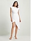 billige festkjole-kvinners cocktail knelengde kjole hvit semi formell åpen rygg asymmetrisk hem sommerkjole
