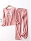cheap Women&#039;s Sleepwear-Women&#039;s 2 Pcs Loungewear Sets Pajamas Letter Fashion Comfort Home Daily Bed Cotton Breathable Crew Neck Long Sleeve T shirt Tee Pant Chest pads Summer Spring Black Pink