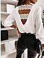 preiswerte Basic-Damenoberteile-Hemd Bluse Damen Schwarz Weiß Feste Farbe Spitze Rückenfrei Strasse Täglich Modisch V Ausschnitt S