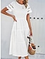 ieftine rochii simple-Pentru femei Rochie albă Rochii Midi Peteci Capsă Vacanță De Bază Stil Nautic Manșon scurt Negru Alb Maro Culoare