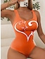 お買い得  ワンピース水着-女性用 標準 スイムウェア ワンピース 水着 プリント ハート 猫 ビーチウェア ホリデー 水着