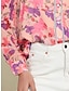 cheap Women&#039;s Blouses &amp; Shirts-Women&#039;s  Floral Print Chiffon Shirt Long Sleeve Notched Neckline Pink Buttoned Blouse